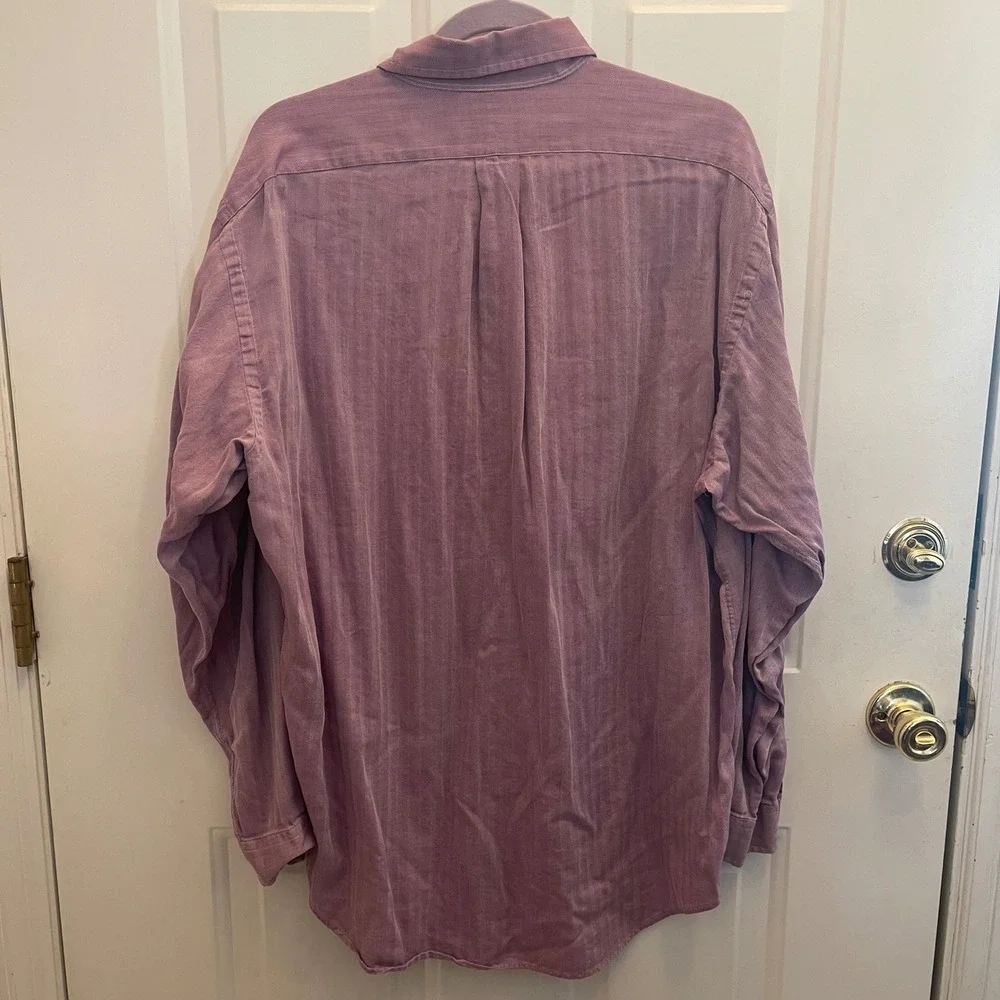 Ralph Lauren Yarmouth Mens 16.5 35 Burgundy Herringbone Cotton‎ Shirt Pony - Picture 5 of 7
